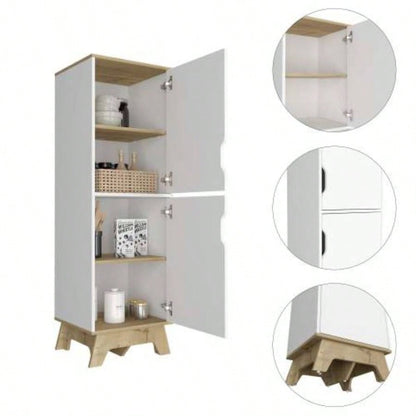 British Single Kitchen Pantry, Four Storage Shelves, Double Doors Cabinets