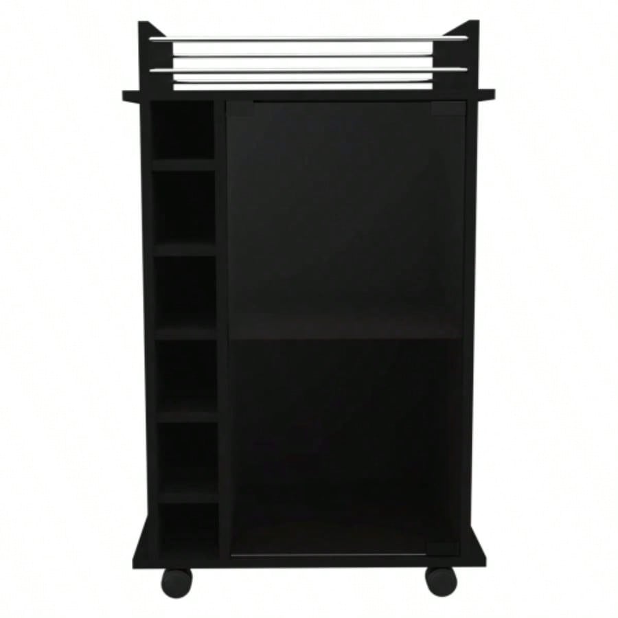 Savannah 6 - Bottle 3 - Shelf Bar Cart Black Wengue
