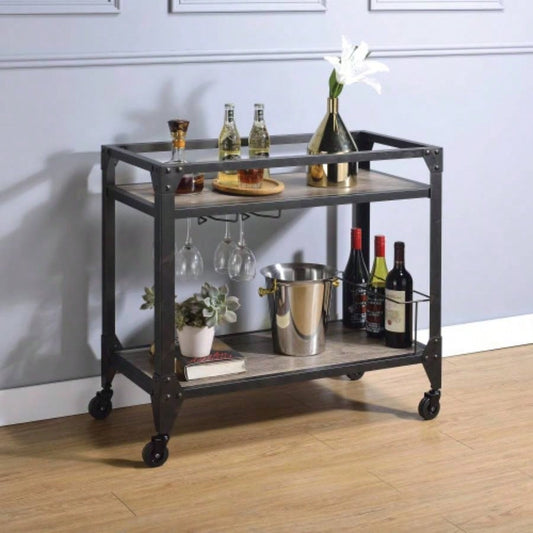 Rustic Oak and Charcoal 2 - shelf Serving Cart