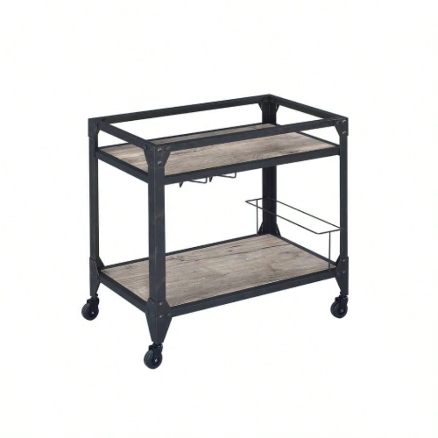 Rustic Oak and Charcoal 2 - shelf Serving Cart