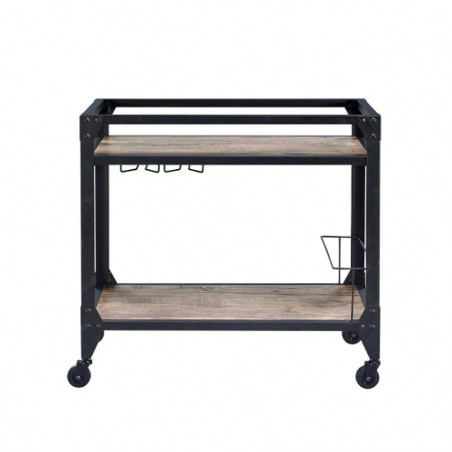 Rustic Oak and Charcoal 2 - shelf Serving Cart
