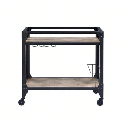 Rustic Oak and Charcoal 2 - shelf Serving Cart