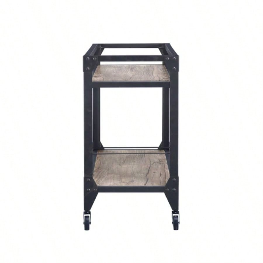 Rustic Oak and Charcoal 2 - shelf Serving Cart