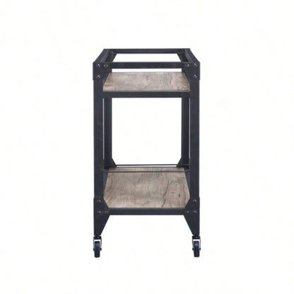 Rustic Oak and Charcoal 2 - shelf Serving Cart