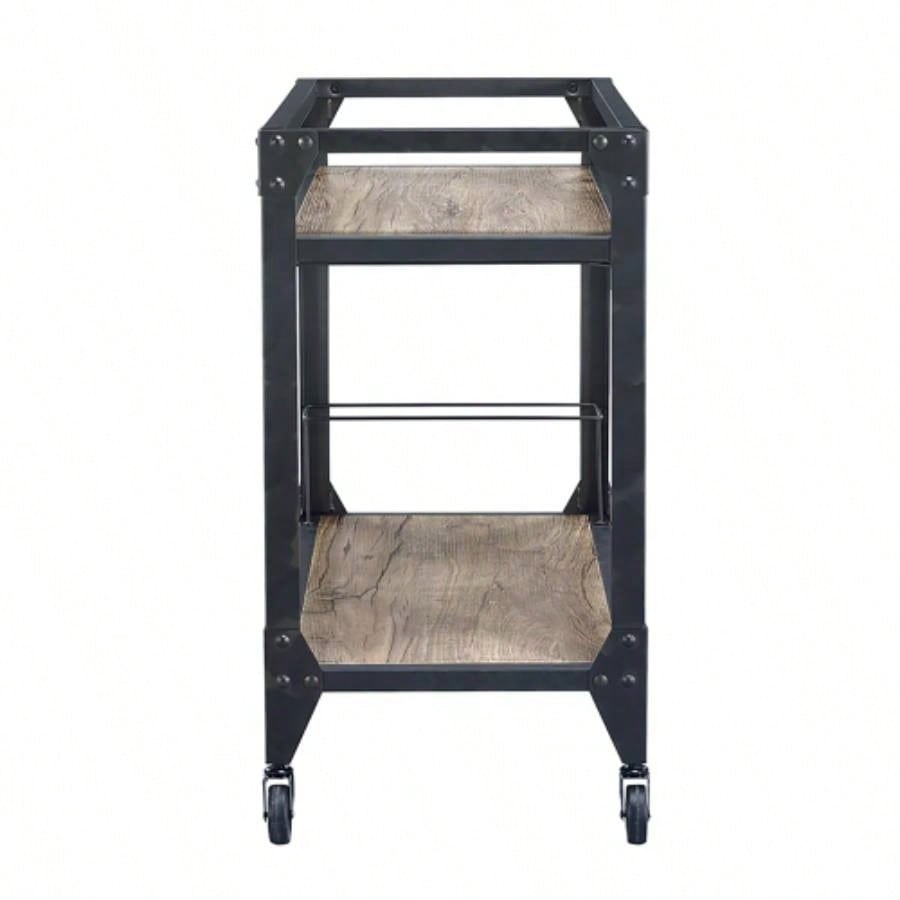 Rustic Oak and Charcoal 2 - shelf Serving Cart