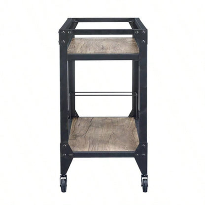Rustic Oak and Charcoal 2 - shelf Serving Cart