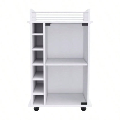 Dukat Bar Cart, Two Shelves, Six Built - in Wine Rack, Four Casters - White