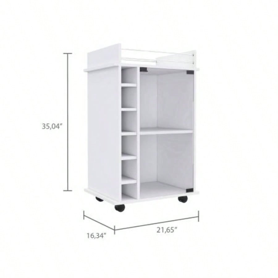 Dukat Bar Cart, Two Shelves, Six Built - in Wine Rack, Four Casters - White