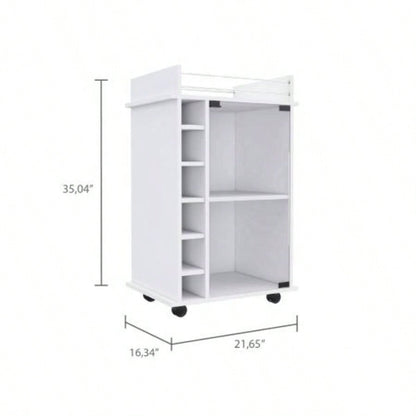 Dukat Bar Cart, Two Shelves, Six Built - in Wine Rack, Four Casters - White