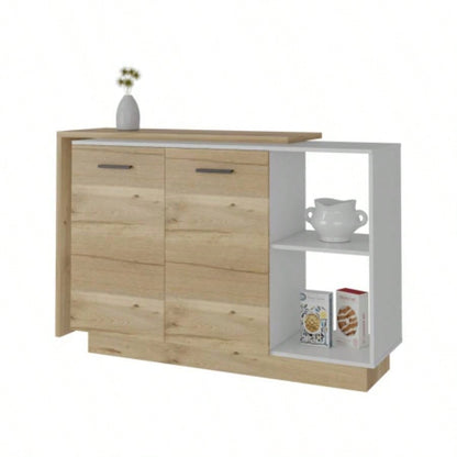 White and Light Oak 2 - Piece Kitchen Set, Kitchen Island and Wall Cabinet
