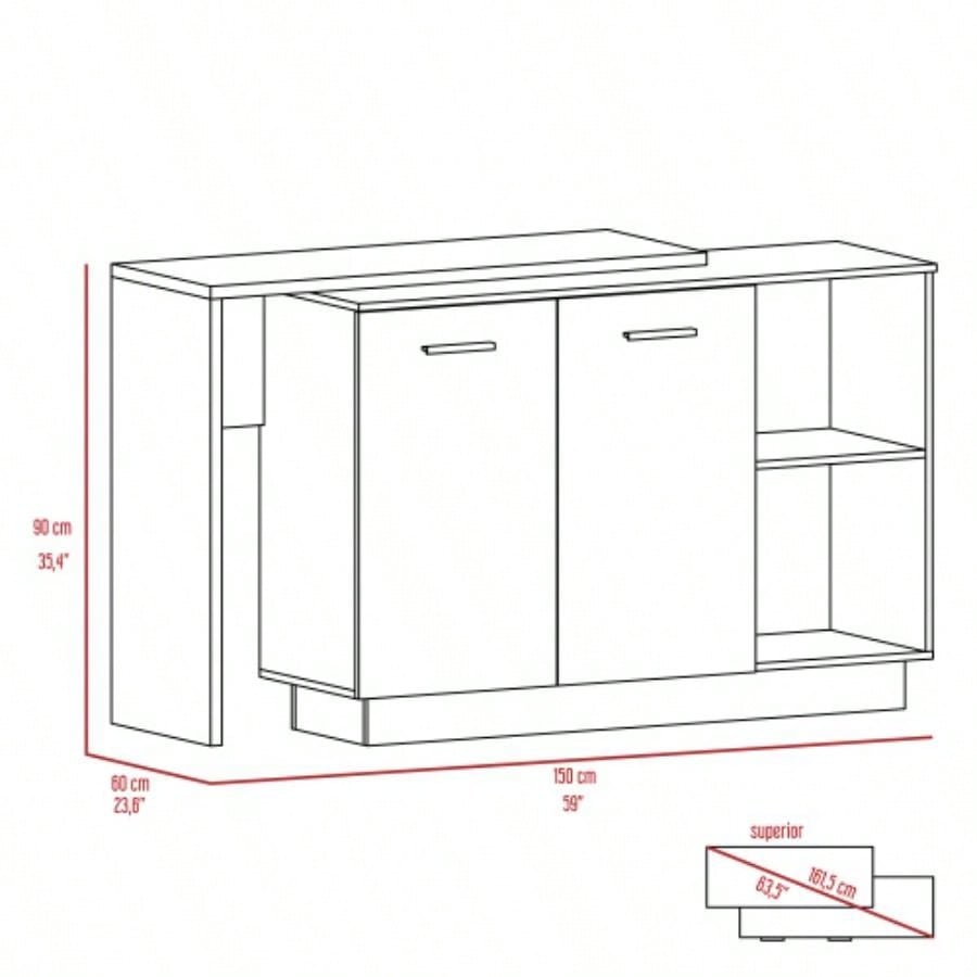 Chesterfield 2 - Shelf 1 - Drawer 3 - Division Kitchen Island White