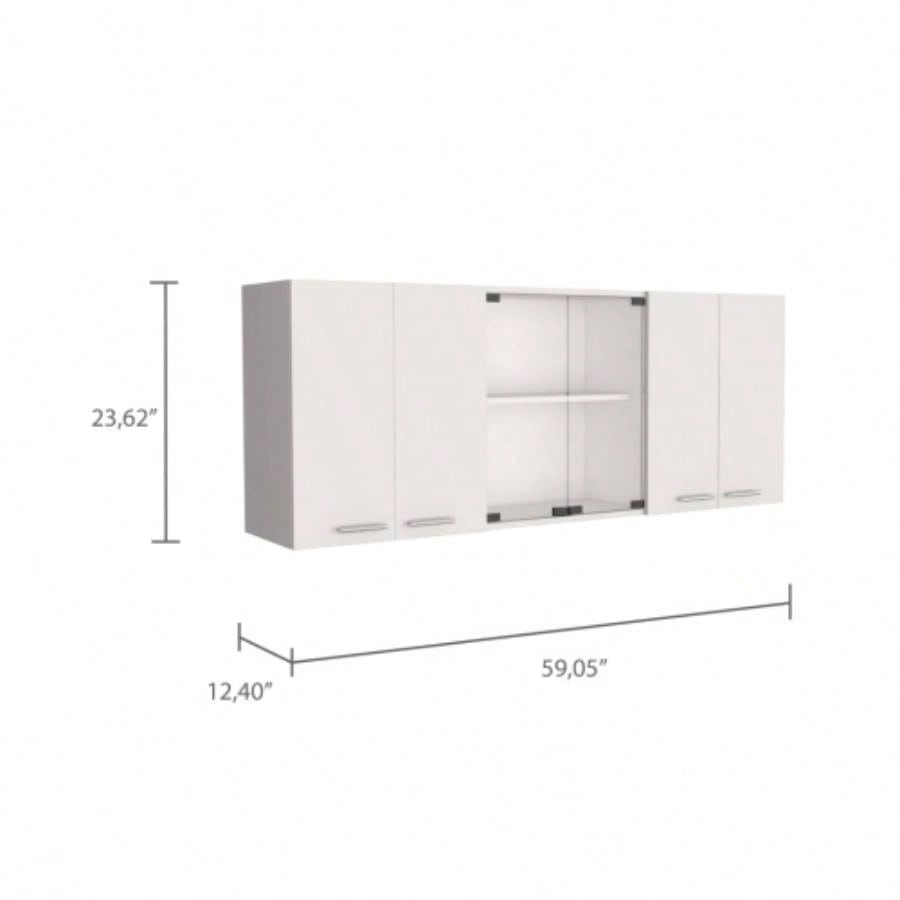 White and Light Oak 2 - Piece Kitchen Set, Kitchen Island and Wall Cabinet