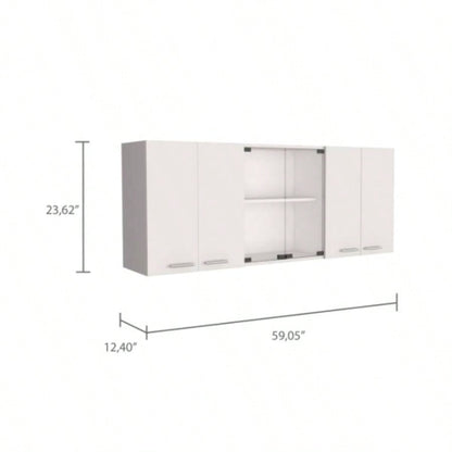 White and Light Oak 2 - Piece Kitchen Set, Kitchen Island and Wall Cabinet