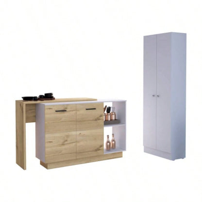 White and Light Oak 4 - Door 2 - piece Kitchen Set, Kitchen Island and Pantry Cabinet