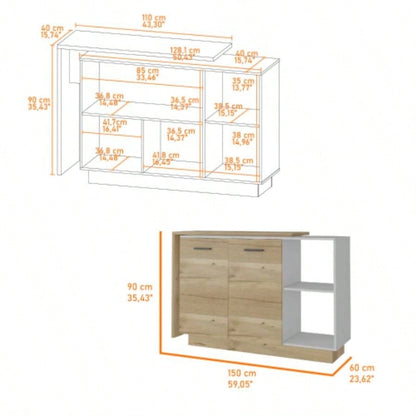 White and Light Oak 4 - Door 2 - piece Kitchen Set, Kitchen Island and Pantry Cabinet