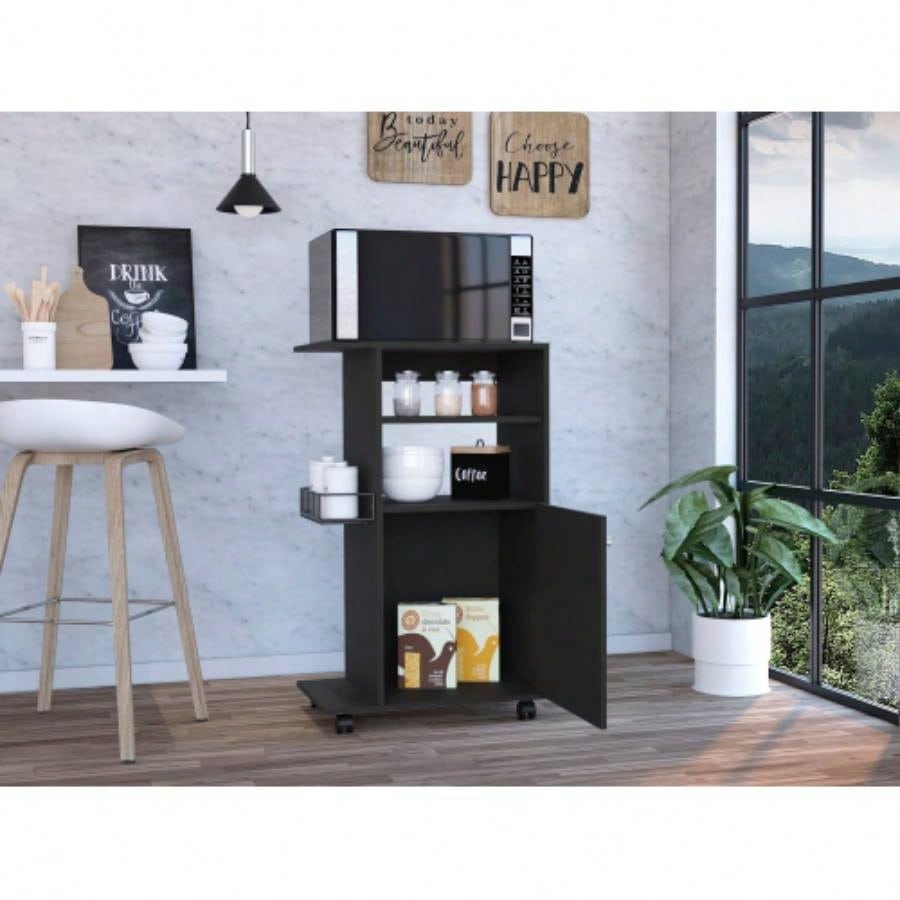 Napenthe 1 - Shelf Kitchen Cart with Caster Black Wengue
