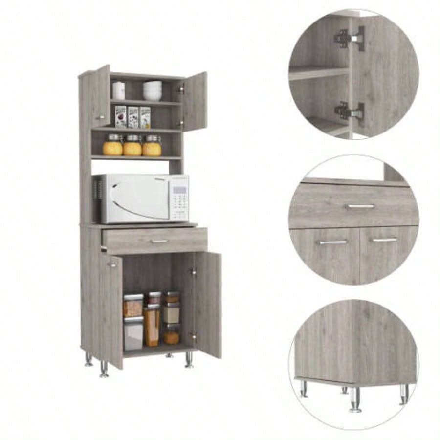 Newton 8 - Shelf 1 - Drawer 2 - piece Kitchen Set, Kitchen Island and Pantry Cabinet White and Light Gray