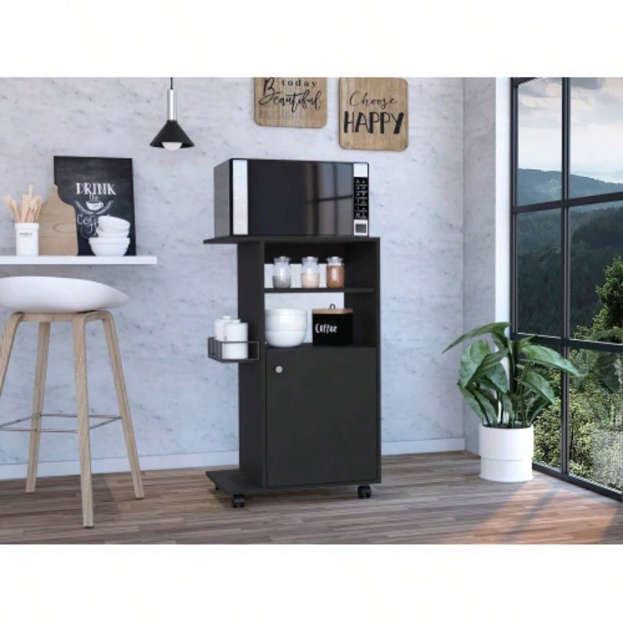 Napenthe 1 - Shelf Kitchen Cart with Caster Black Wengue
