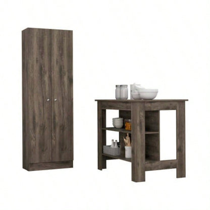 Brookvale 8 - Shelf 2 - Door 2 - piece Kitchen Set, Kitchen Island and Pantry Cabinet Dark Brown