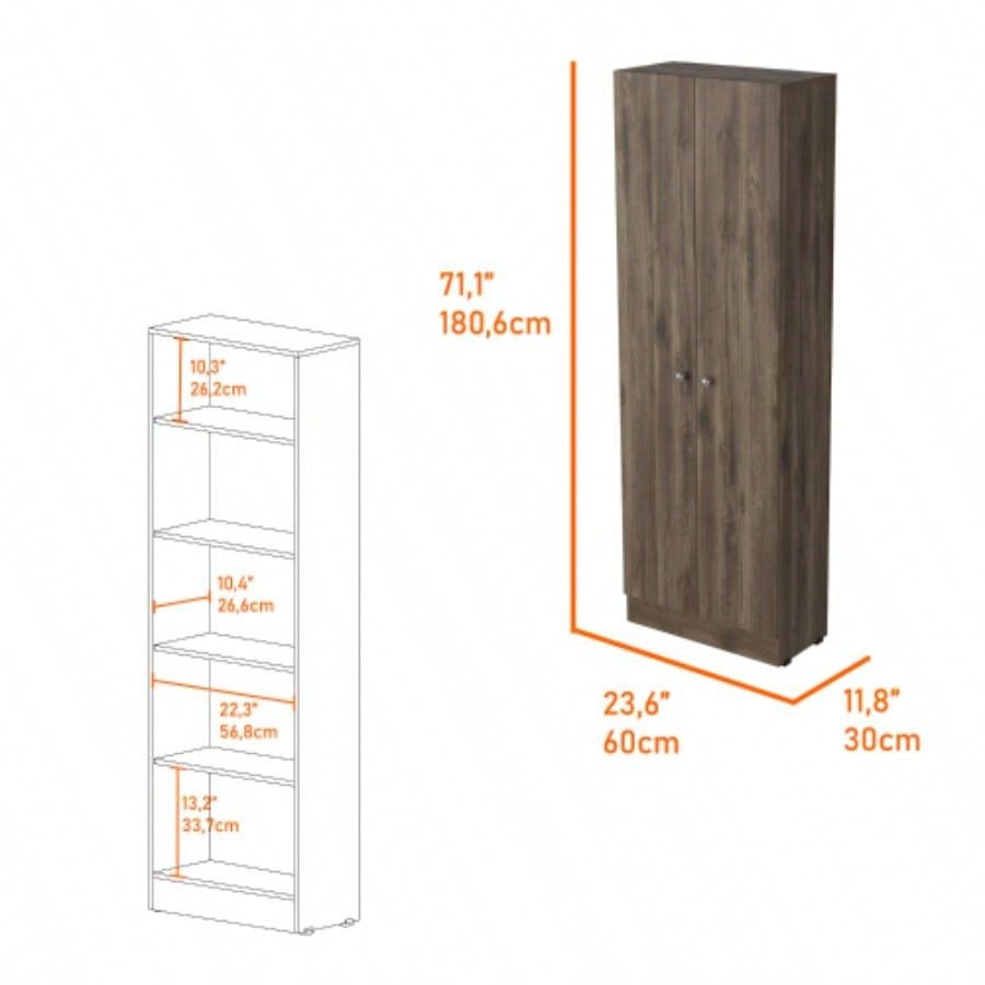 Roblar 8 - Shelf 2 - Door 2 - piece Kitchen Set, Kitchen Island and Pantry Cabinet Dark Brownand Onyx