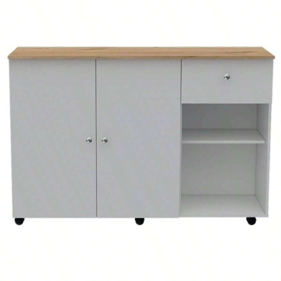 Sayville 2 - Drawer 2 - Shelf Kitchen Island White and Pine
