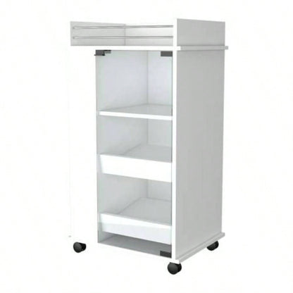 Willow Park Glass Door Bar Cart with Bottle Holder and Casters White