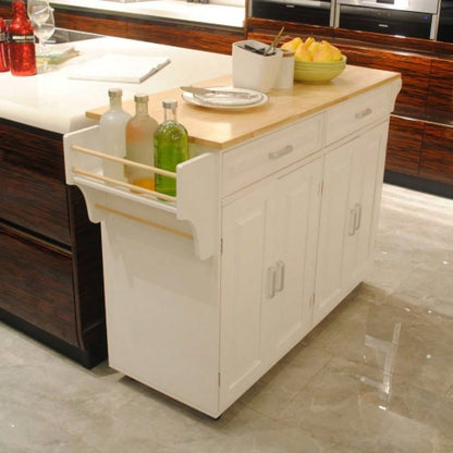 Kitchen Island Kitchen Cart, Mobile Kitchen Island, Rubber Wood Top, Big Adjustable Shelf Inside Cabinet Different Utensils, Luxury Design Fits Party at Different Site.