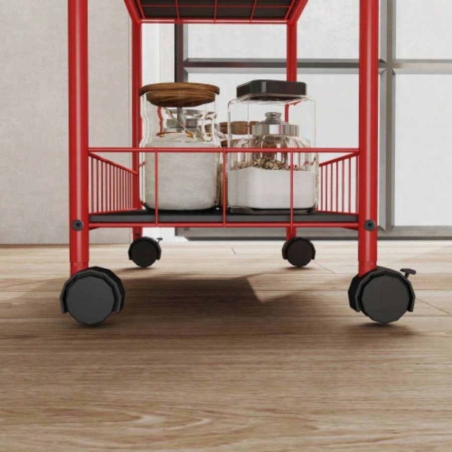 Red 6 Tier Slim Rolling Storage Cart, Mobile Shelving Unit with Wheels, Metal Wire Storage Shelving Rack with Baskets Kitchen Bathroom Office Laundry Narrow Piaces