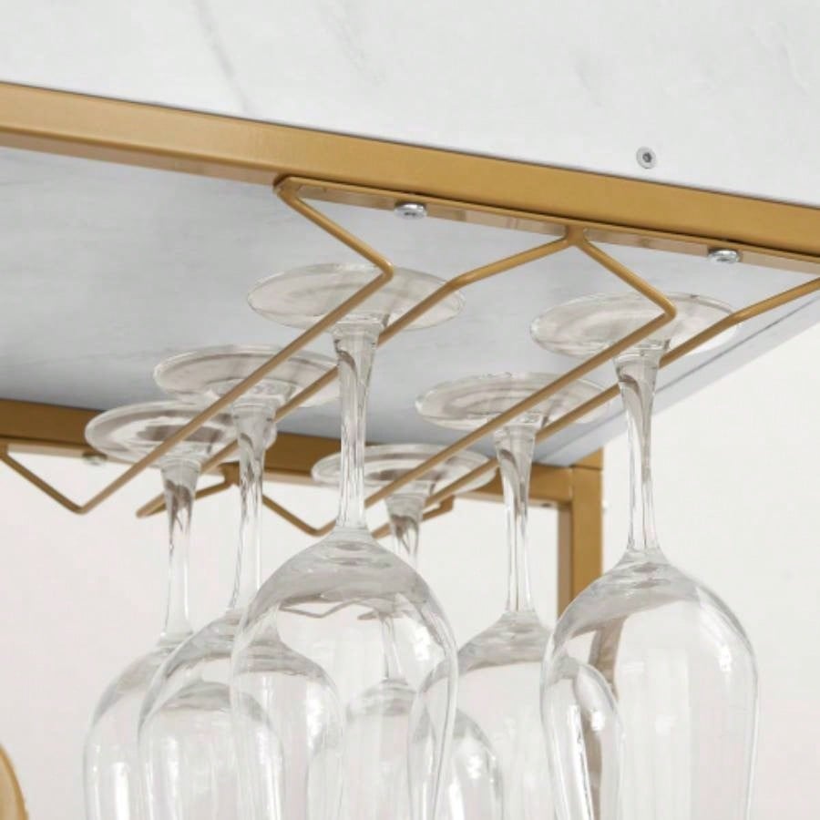 6 - Tier Bar Cart, Slide Bar Serving Cart, Retro Style Wine Cart Kitchen, Beverage Cart with Wine Rack and Glass Holder, Rolling Drink Trolley Living Room, Dining Room