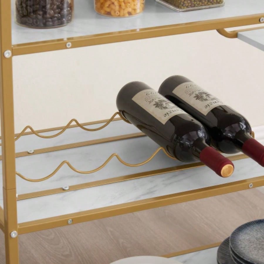 6 - Tier Bar Cart, Slide Bar Serving Cart, Retro Style Wine Cart Kitchen, Beverage Cart with Wine Rack and Glass Holder, Rolling Drink Trolley Living Room, Dining Room