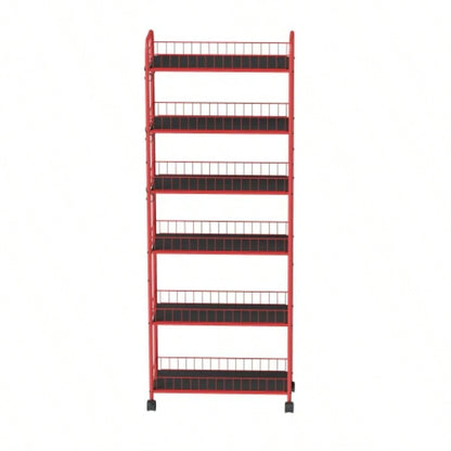Red 6 Tier Slim Rolling Storage Cart, Mobile Shelving Unit with Wheels, Metal Wire Storage Shelving Rack with Baskets Kitchen Bathroom Office Laundry Narrow Piaces