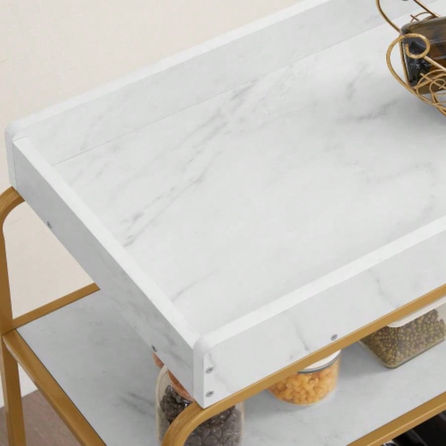 6 - Tier Bar Cart, Slide Bar Serving Cart, Retro Style Wine Cart Kitchen, Beverage Cart with Wine Rack and Glass Holder, Rolling Drink Trolley Living Room, Dining Room