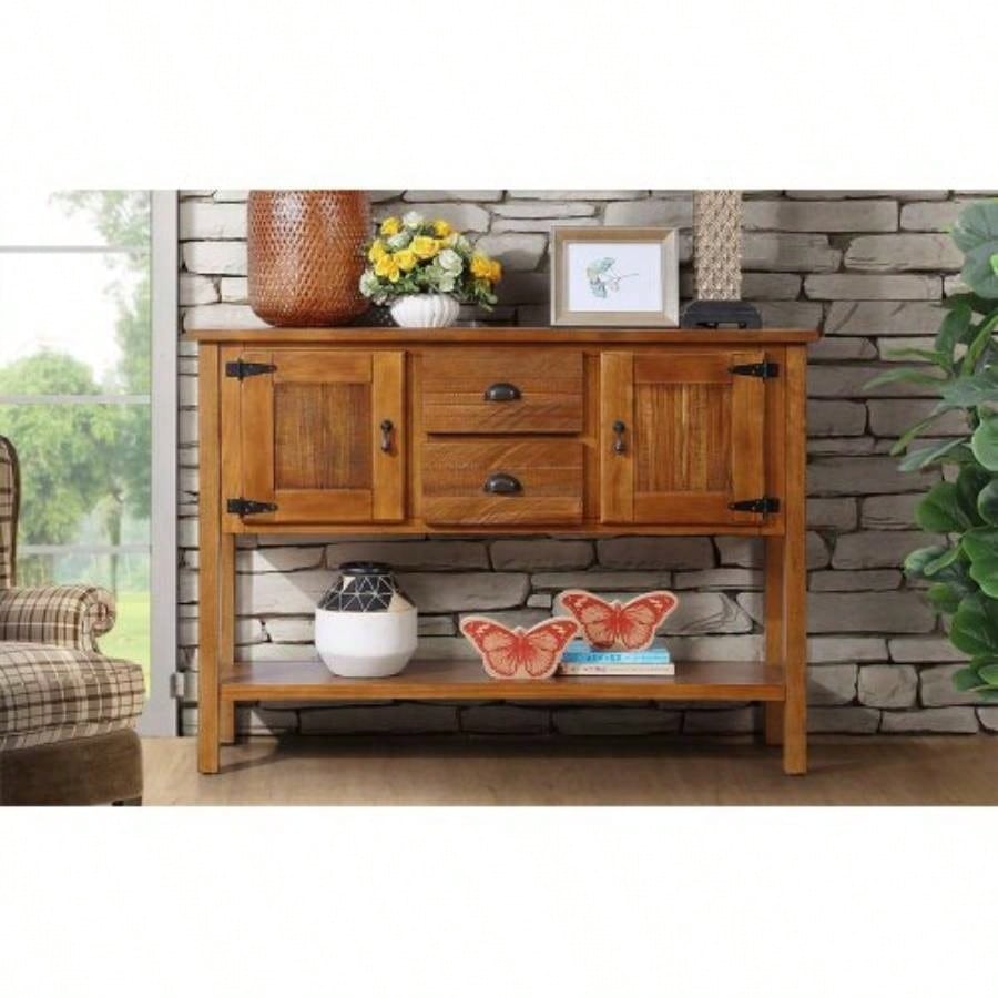48 Solid Wood Sideboard Console Table with 2 Drawers and Cabinets and Bottom Shelf, Retro Style Storage Dining Buffet Server Cabinet Living Room Kitchen Dining RoomBrown