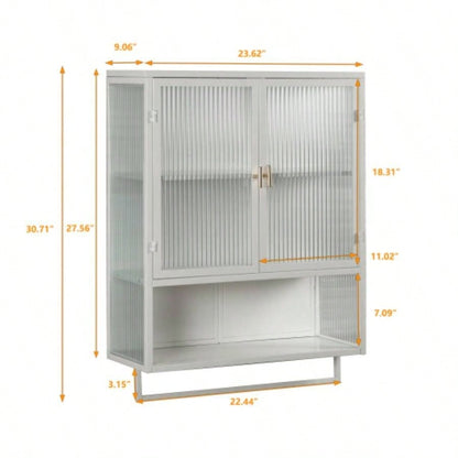 23.62Glass Doors Modern Two - door Wall Cabinet with Featuring Two - tier Enclosed Storage, an Open Shelf, and Towel Rack, Entryway Living Room Bathroom Dining Room