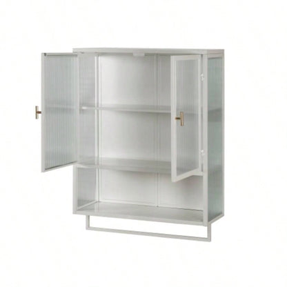23.62Glass Doors Modern Two - door Wall Cabinet with Featuring Two - tier Enclosed Storage, an Open Shelf, and Towel Rack, Entryway Living Room Bathroom Dining Room