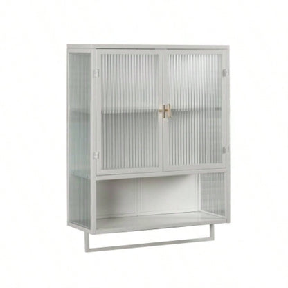 23.62Glass Doors Modern Two - door Wall Cabinet with Featuring Two - tier Enclosed Storage, an Open Shelf, and Towel Rack, Entryway Living Room Bathroom Dining Room