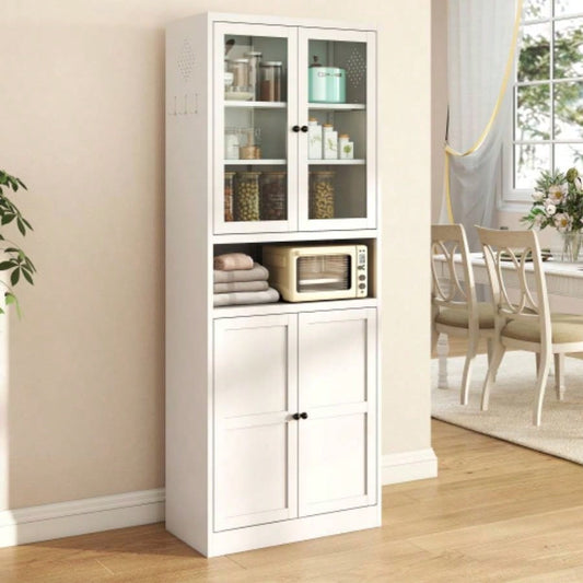 Metal Kitchen Pantry Cabinet - 72 Tall Storage with Adjustable Shelves White Heavy Duty Stainless Steel Frame, Freestanding Cabinet Kitchen/Pantry/Bathroom