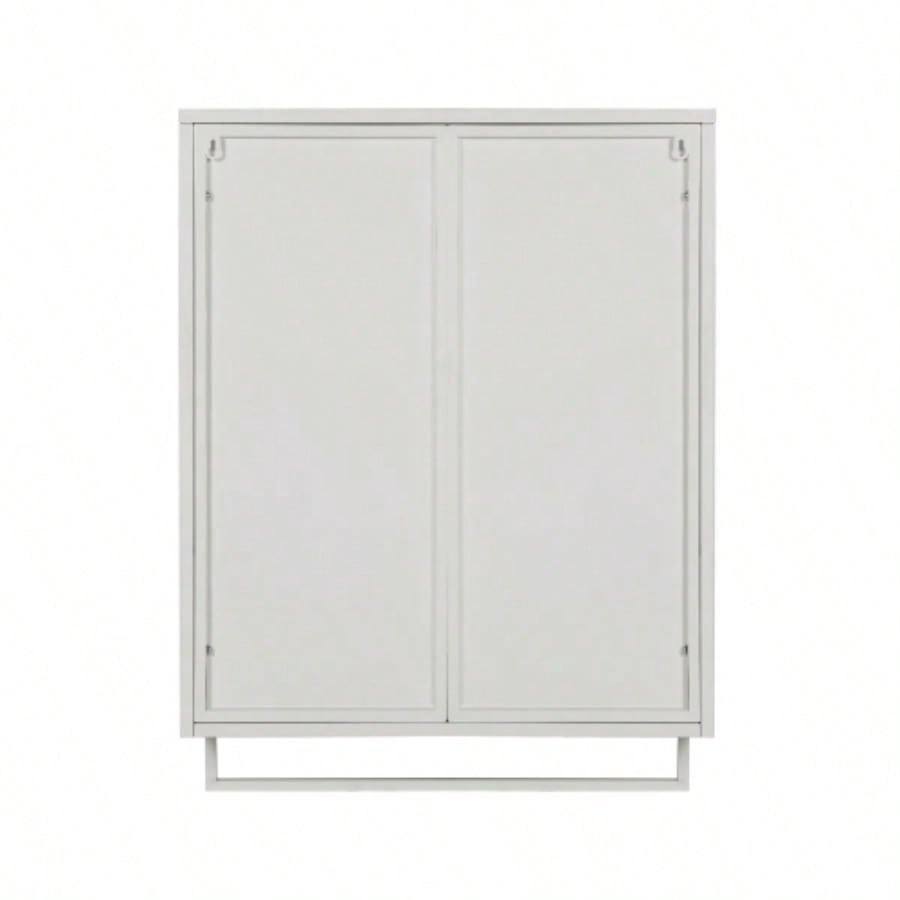 23.62Glass Doors Modern Two - door Wall Cabinet with Featuring Two - tier Enclosed Storage, an Open Shelf, and Towel Rack, Entryway Living Room Bathroom Dining Room