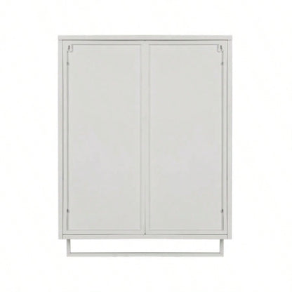 23.62Glass Doors Modern Two - door Wall Cabinet with Featuring Two - tier Enclosed Storage, an Open Shelf, and Towel Rack, Entryway Living Room Bathroom Dining Room