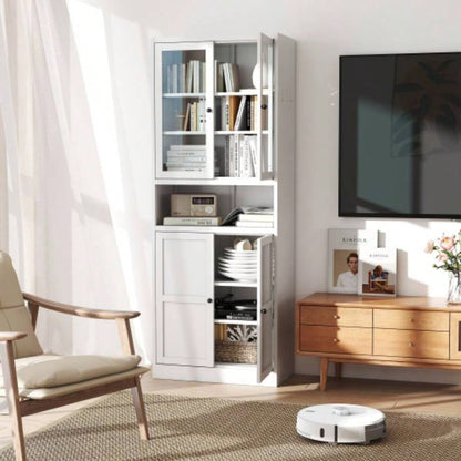 Metal Kitchen Pantry Cabinet - 72 Tall Storage with Adjustable Shelves White Heavy Duty Stainless Steel Frame, Freestanding Cabinet Kitchen/Pantry/Bathroom