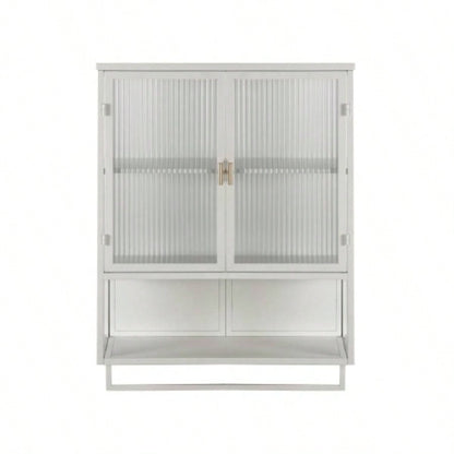 23.62Glass Doors Modern Two - door Wall Cabinet with Featuring Two - tier Enclosed Storage, an Open Shelf, and Towel Rack, Entryway Living Room Bathroom Dining Room