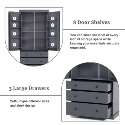 Assembly Video ProvidedTOPMAX 77inch Farmhouse Kitchen Pantry, Freestanding Tall Cupboard Storage Cabinet with 3 Adjustable Shelves, 8 Door Shelves, 3 Drawers Kitchen, Dining Room, Gray