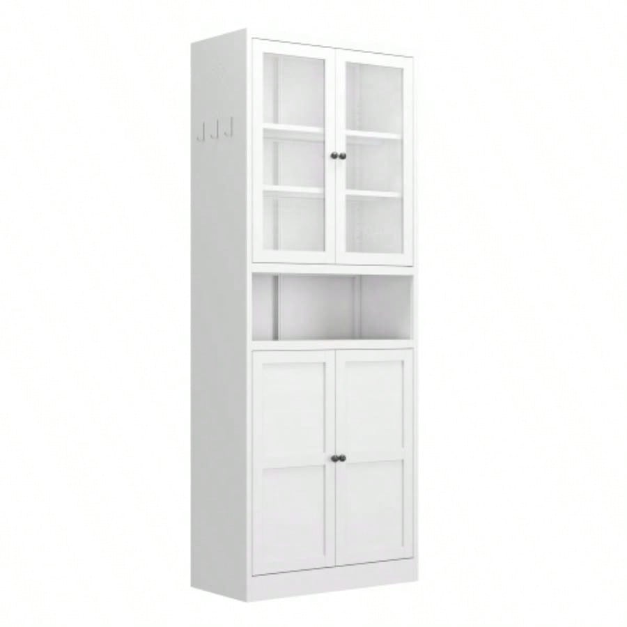 Metal Kitchen Pantry Cabinet - 72 Tall Storage with Adjustable Shelves White Heavy Duty Stainless Steel Frame, Freestanding Cabinet Kitchen/Pantry/Bathroom