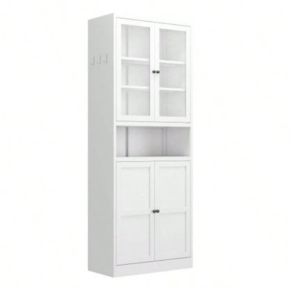 Metal Kitchen Pantry Cabinet - 72 Tall Storage with Adjustable Shelves White Heavy Duty Stainless Steel Frame, Freestanding Cabinet Kitchen/Pantry/Bathroom