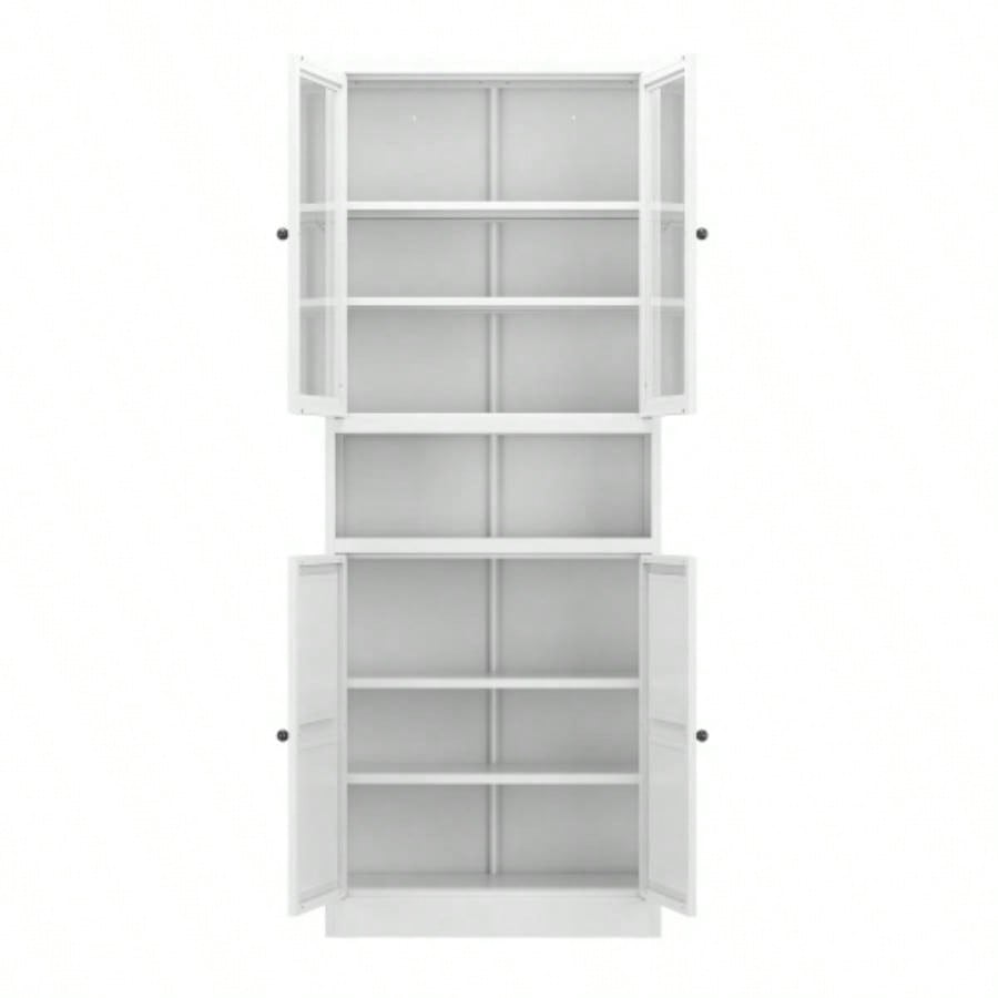 Metal Kitchen Pantry Cabinet - 72 Tall Storage with Adjustable Shelves White Heavy Duty Stainless Steel Frame, Freestanding Cabinet Kitchen/Pantry/Bathroom