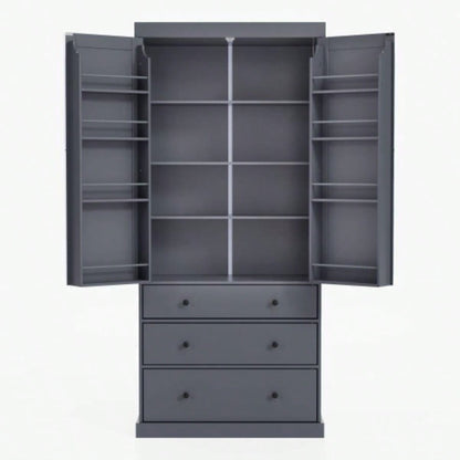 Assembly Video ProvidedTOPMAX 77inch Farmhouse Kitchen Pantry, Freestanding Tall Cupboard Storage Cabinet with 3 Adjustable Shelves, 8 Door Shelves, 3 Drawers Kitchen, Dining Room, Gray