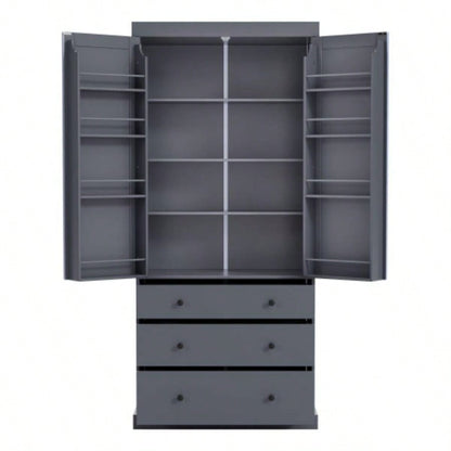 Assembly Video ProvidedTOPMAX 77inch Farmhouse Kitchen Pantry, Freestanding Tall Cupboard Storage Cabinet with 3 Adjustable Shelves, 8 Door Shelves, 3 Drawers Kitchen, Dining Room, Gray