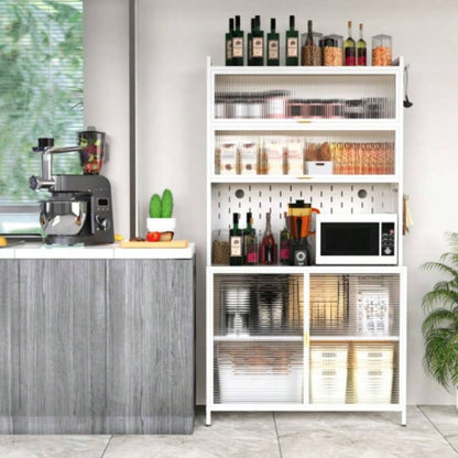 73 Tall Kitchen Pantry Cabinet, 6 Level Flip Door with Pegboard Metal Pantry Storage Cabinet, Anti - Tip Design Hutch Kitchen, Dining Room, Living Room White