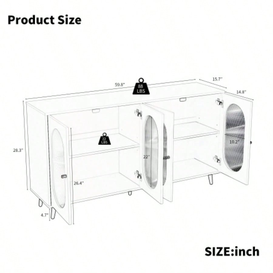 Buffet Cabinet with Storage, 60 Storage Cabinet with 4 Acrylic Doors, Accent Cabinet, Sideboard Cabinet Hallway, Entry, Living Room, White