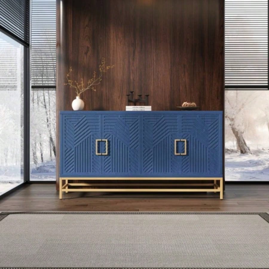 TREXM Sideboard Buffet Cabinet with Storage, sideboard cabinet with Adjustable Shelves, Rectangular Metal Handles and Kitchen, Living room, and Dining Room, Navy